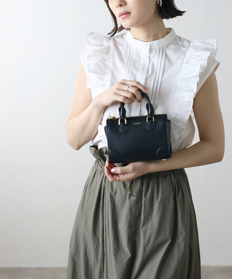 Genuine leather 2-way mini Boston shoulder bag