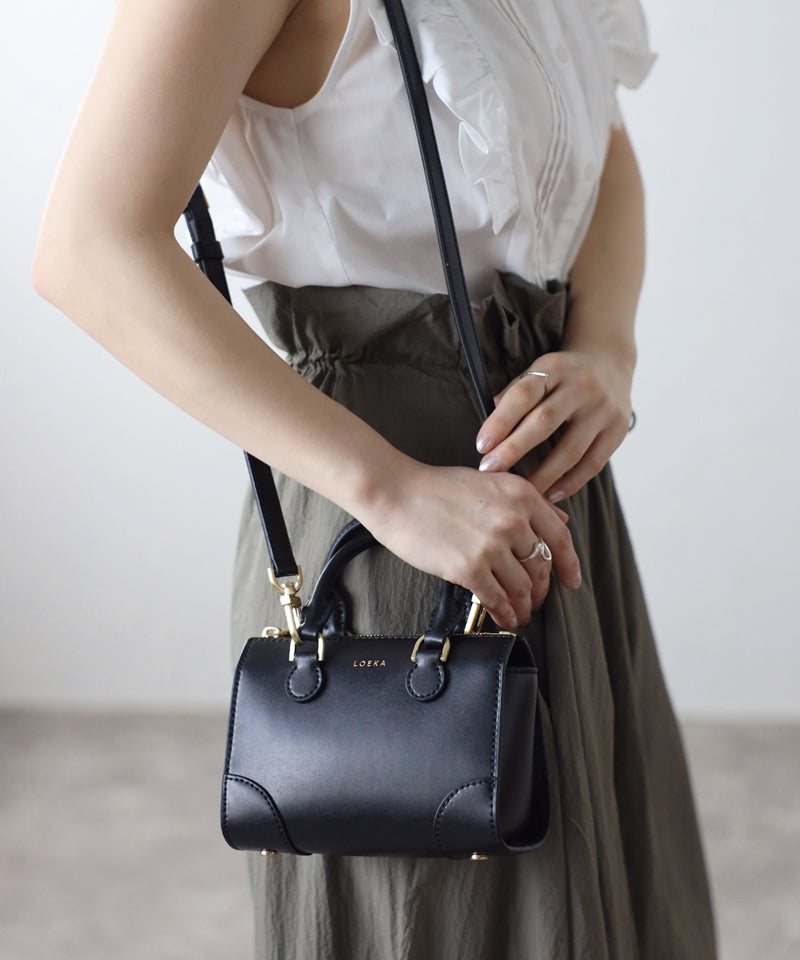 Genuine leather 2-way mini Boston shoulder bag