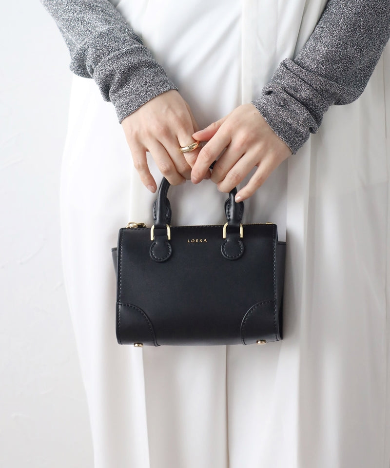 Genuine leather 2-way mini Boston shoulder bag