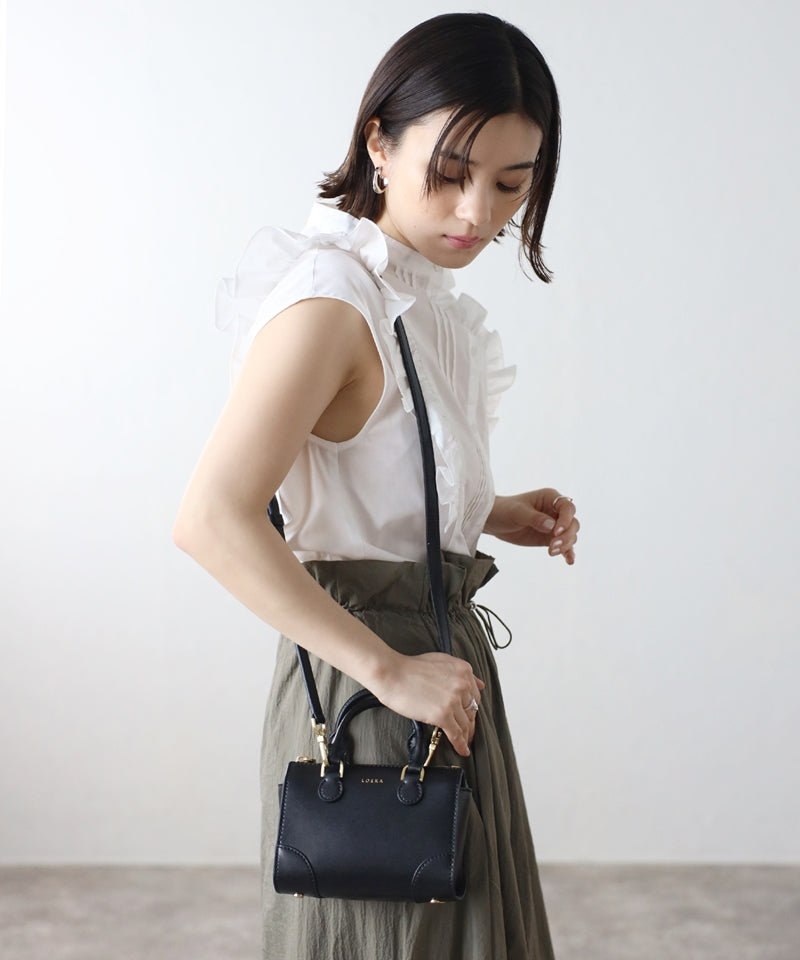 Genuine leather 2-way mini Boston shoulder bag
